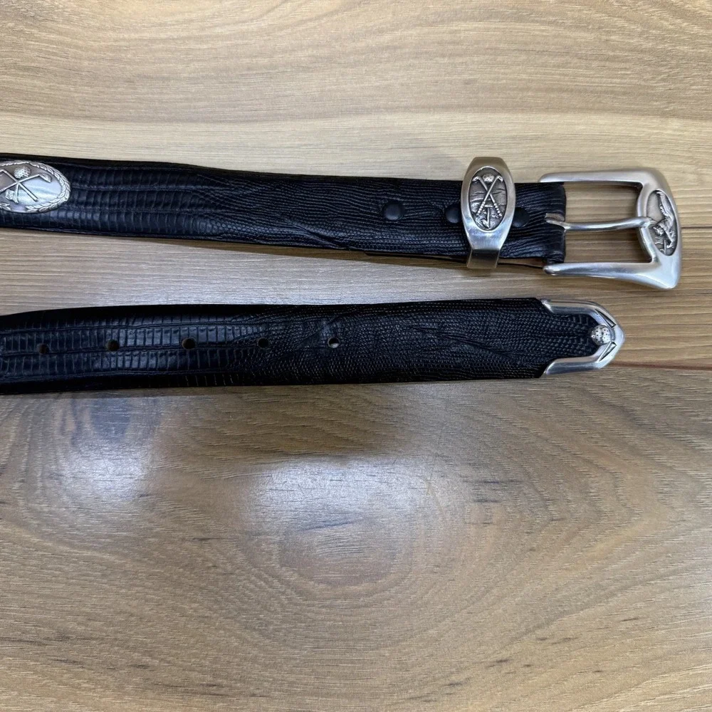 Genuine Italian Calfskin Mens Belt Size 40 Black Lizard Embossed Golf Business